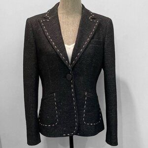 Sandra Angelozzi Tailored Charcoal Black Wool-Blend Blazer Size 40